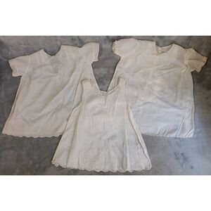 3 Vtg Handmade Infant Toddler Slip Embroidered Off‎ White Light Cotton READ SEE